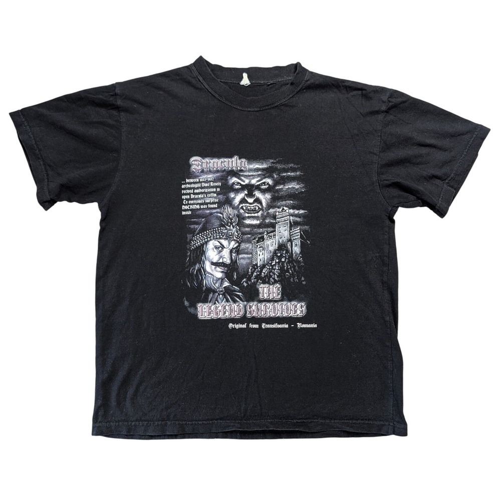 Vintage‎ Dracula Vampire Romanian Tourist Black Short Sleeve Graphic T Shirt